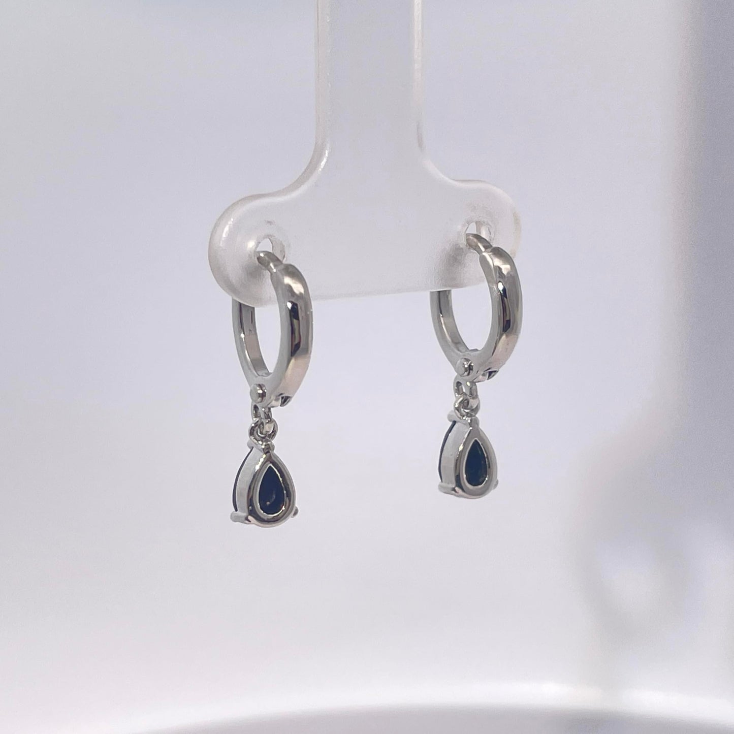 Warm Fortune Navy Blue Teardrop Gemstone Dangle Hoop Earrings, Silver Tone Fashion Jewelry for Women, Chic Daily & Evening Wear