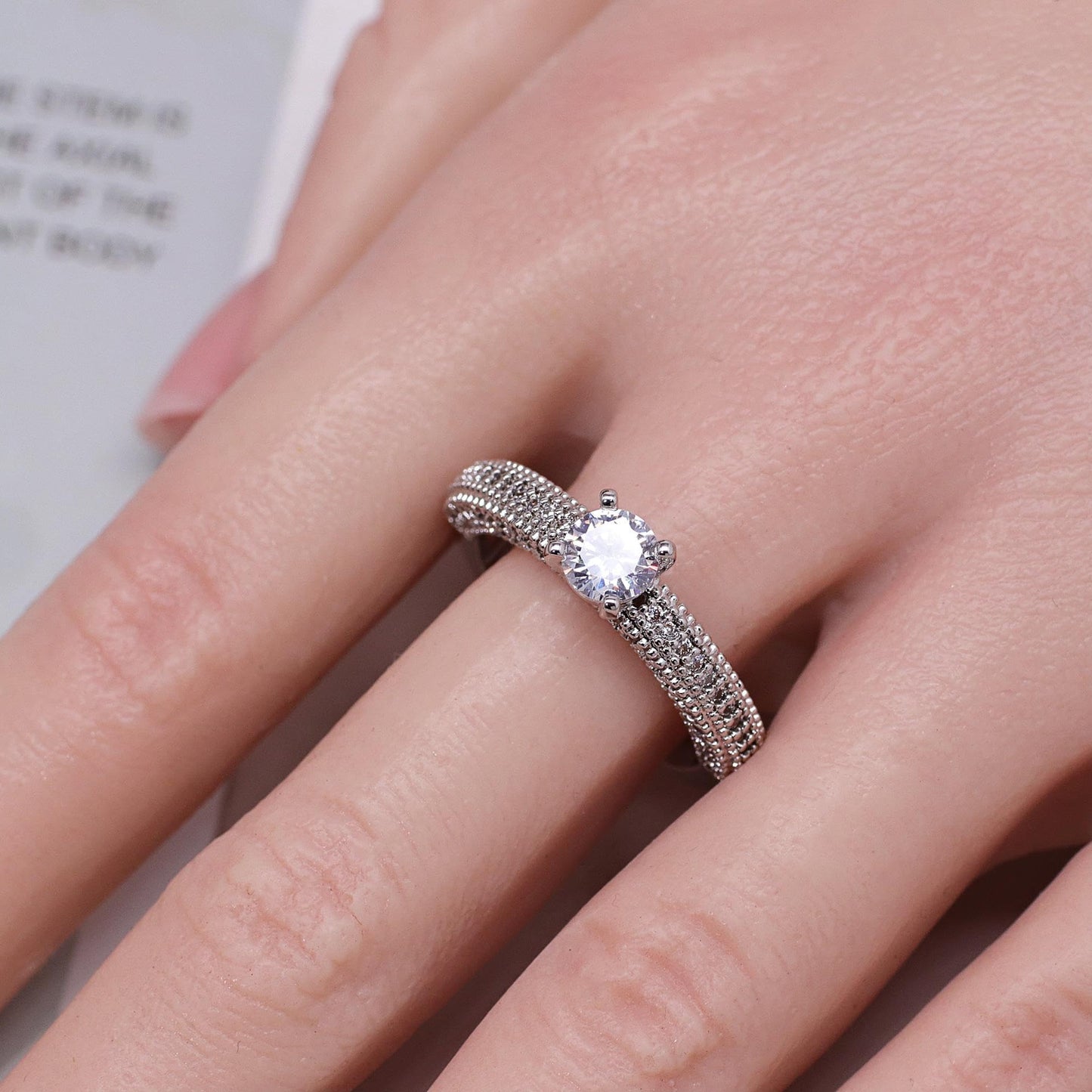 Warm Fortune Round Cut Pave Engagement Ring for Women - 18K Gold Plated Cubic Zirconia, Wedding Proposal Gift, Romantic Promise, Size 6-9