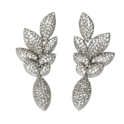 Warm Fortune 18K Gold Plated Leaf Cluster Cubic Zirconia Drop Earrings for Women Hypoallergenic - Valentine's Day, Mother's Day, Birthday Gift for Her