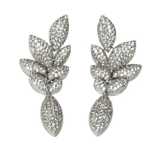 Warm Fortune 18K Gold Plated Leaf Cluster Cubic Zirconia Drop Earrings for Women Hypoallergenic - Valentine's Day, Mother's Day, Birthday Gift for Her