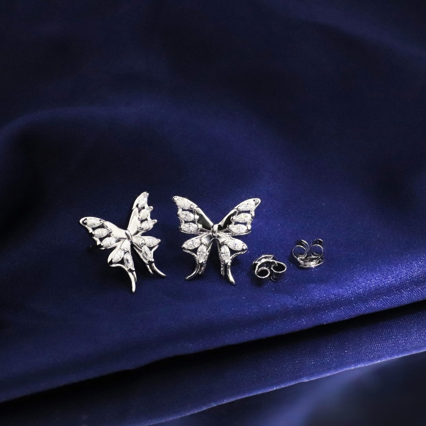 Warm Fortune Butterfly Moissanite Stud Earrings for Women, Fashion Lab Created DE VVS, 925 Sterling Silver 18K White Gold Plated Hypoallergenic