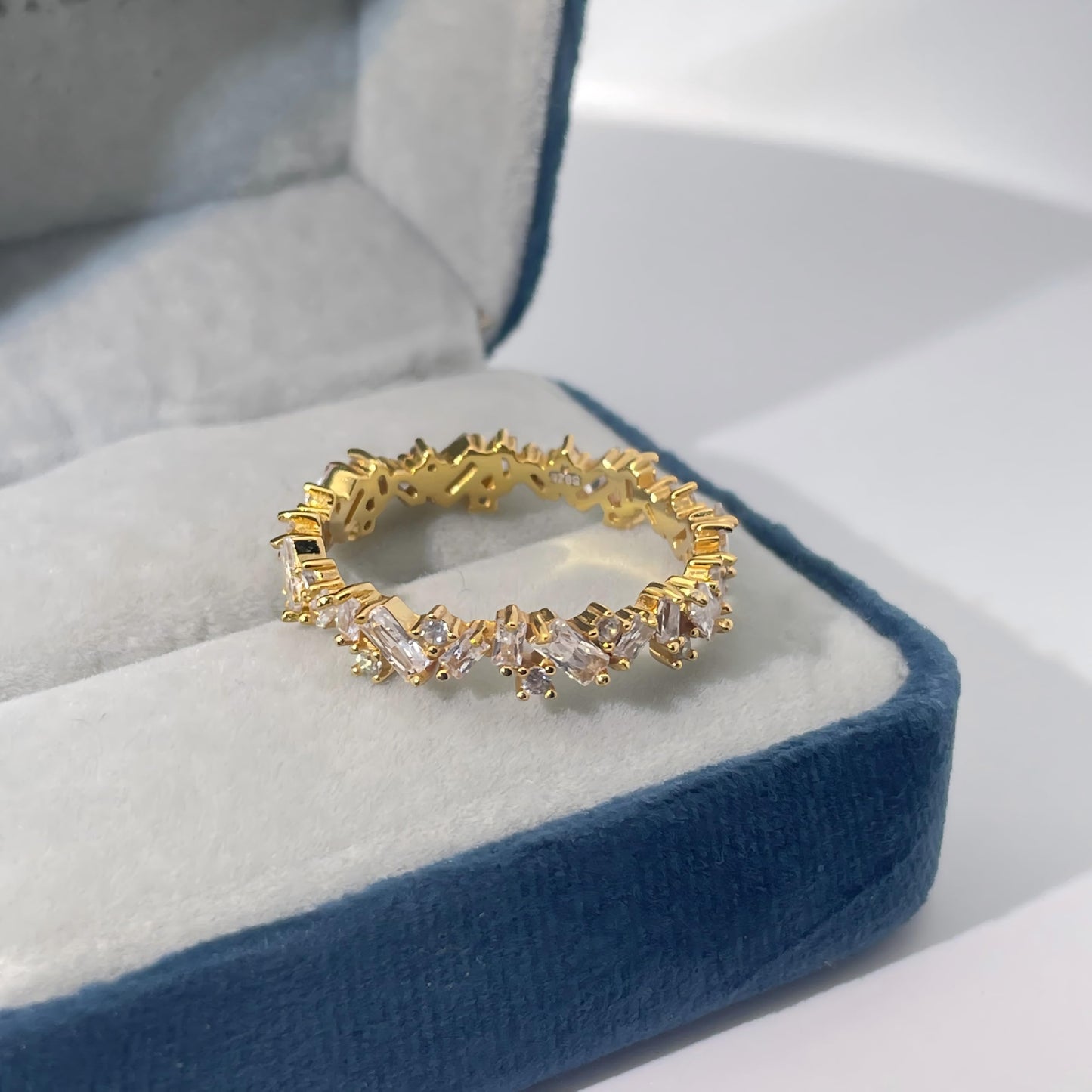 Warm Fortune Cubic Zirconia Band Style Ring for Women, 925 Sterling Silver with 18K Gold Plated Anniversary Ring, Gift for Her Promise Ring