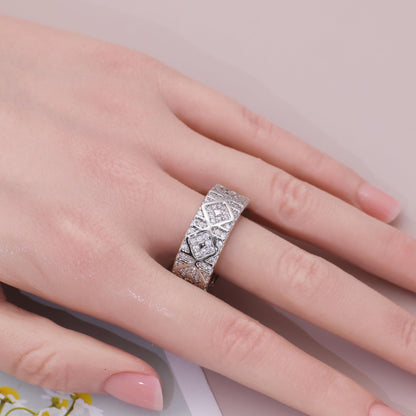 Warm Fortune Geometric Pattern Promise Ring for Her - 18K Gold Plated Cubic Zirconia, Stackable Gift Valentine's Day, Fashion & Daily Elegant Wear, Size 8-9