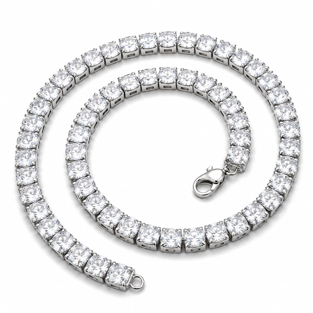 Warm Fortune 18K White Gold Plated Large Round CZ Tennis Necklace