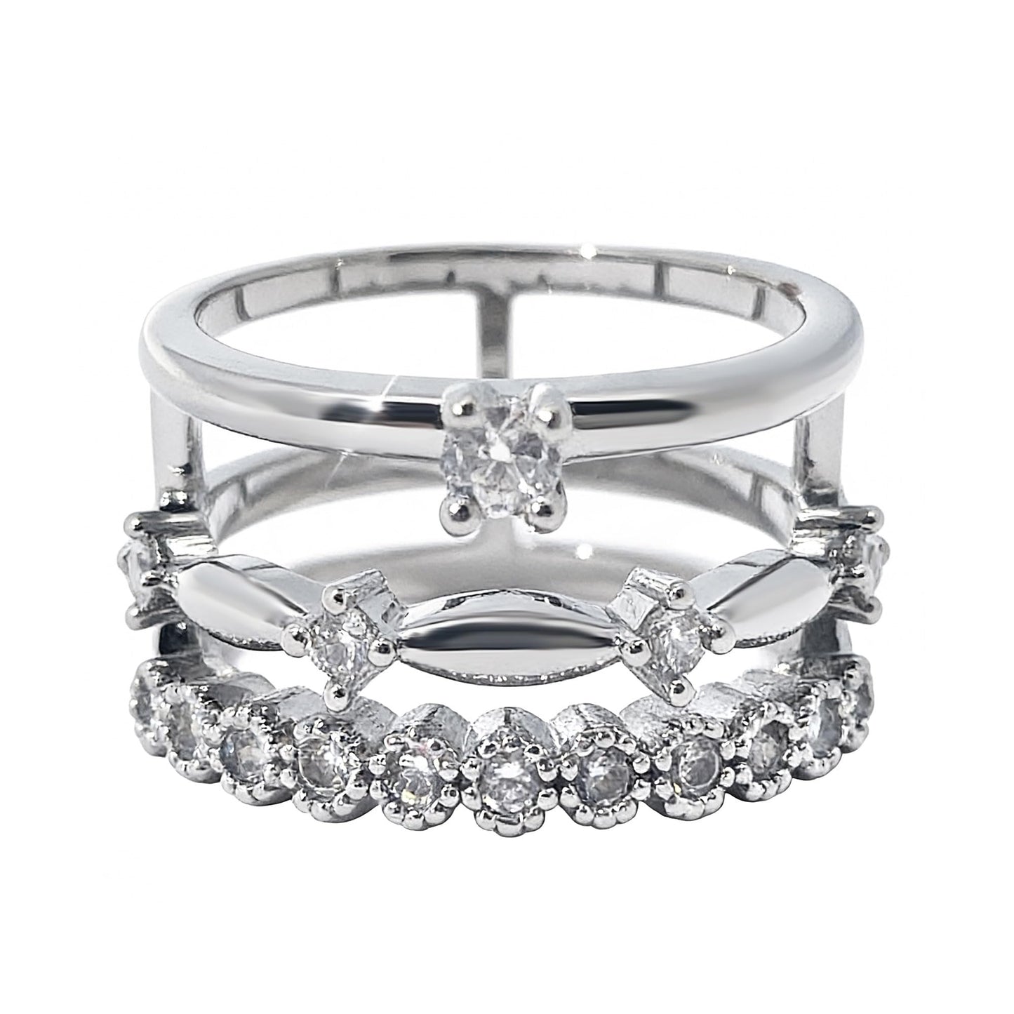 Warm Fortune Layered Eternity Ring Set for Her - 18K Gold Plated Cubic Zirconia, Stackable Promise Jewelry for Women, Adjustable