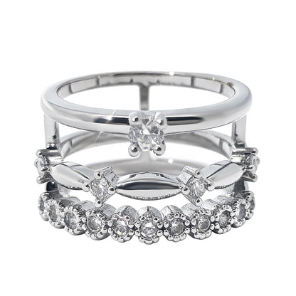 Warm Fortune Layered Eternity Ring Set for Her - 18K Gold Plated Cubic Zirconia, Stackable Promise Jewelry for Women, Adjustable