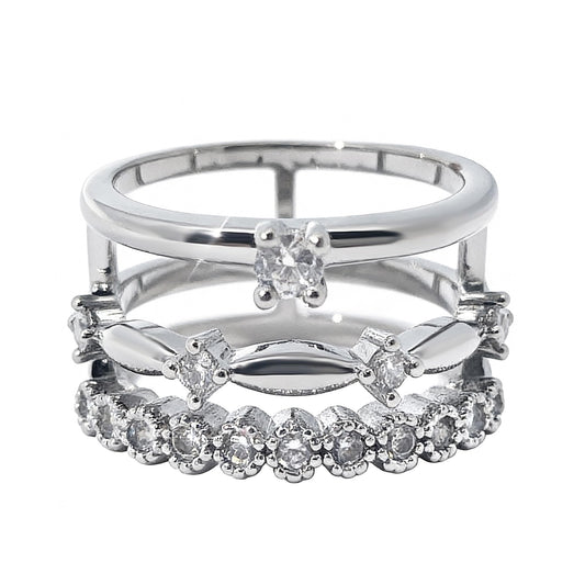 Warm Fortune Layered Eternity Ring Set for Her - 18K Gold Plated Cubic Zirconia, Stackable Promise Jewelry for Women, Adjustable