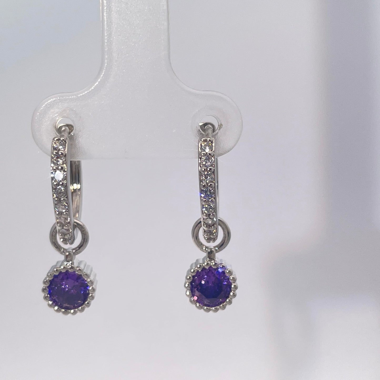 Warm Fortune 18K Gold Plated Hoop & Round Amethyst Shape Cubic Zirconia Drop Earrings for Women Hypoallergenic - Valentine's Day, Mother's Day, Birthday Gift for Her