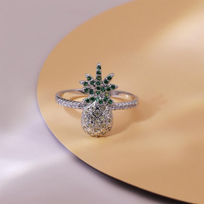 Warm Fortune Pineapple Shaped Promise Ring for Her - 18K Gold Plated Cubic Zirconia, Stackable Gift Valentine's Day, Fashion & Daily Elegant Wear, Size 8