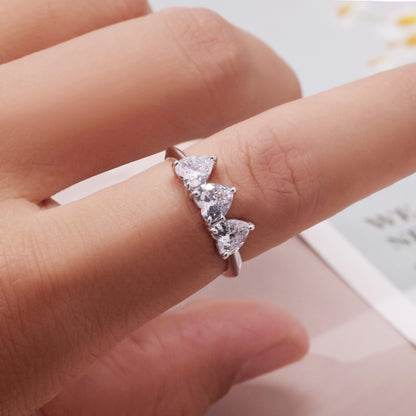 Warm Fortune 3 Heart Cut Cubic Zirconia Open Ring for Women, 18K Gold Plated Adjustable Stackable Heart Jewelry
