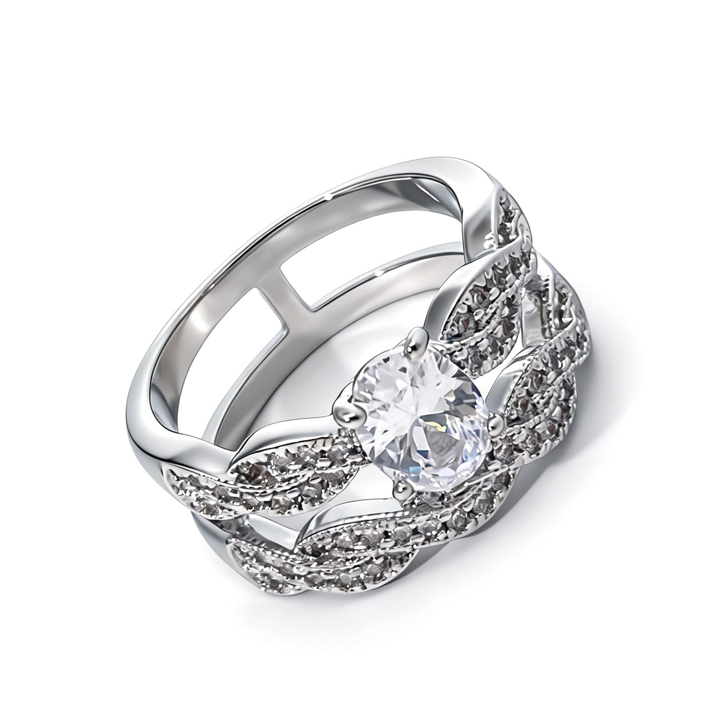 Warm Fortune Oval Cut CZ Engagement Ring for Women, 18K Gold Plated Metal Twisted Infinity Wedding Band, Halo Paved Promise Statement Jewelry，Size 8-9