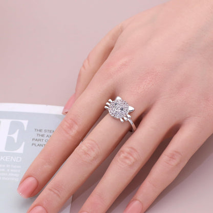 Warm Fortune Full Paved Hello Kitty Shaped Promise Ring for Her - 18K Gold Plated Cubic Zirconia, Stackable Gift Valentine's Day, Fashion & Daily Elegant Wear, Size 7