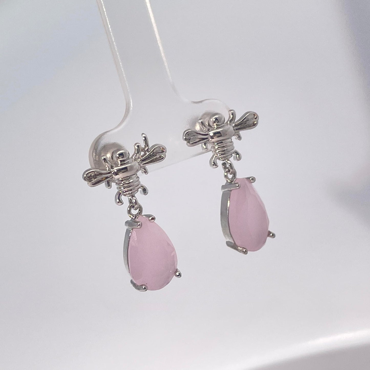 Warm Fortune Teardrop Pink Gemstone Dangle Stud Earrings, Silver Tone Fashion Jewelry for Women, Romantic Daily & Dating Accessory