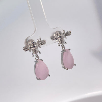 Warm Fortune Teardrop Pink Gemstone Dangle Stud Earrings, Silver Tone Fashion Jewelry for Women, Romantic Daily & Dating Accessory