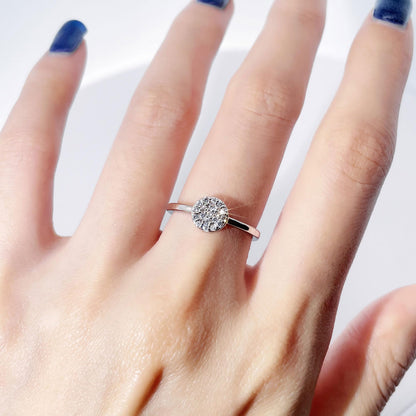 Warm Fortune Round Cluster Promise Ring for Her - 18K Gold Plated Cubic Zirconia, Minimalist Fashion Jewelry for Women, Adjustable