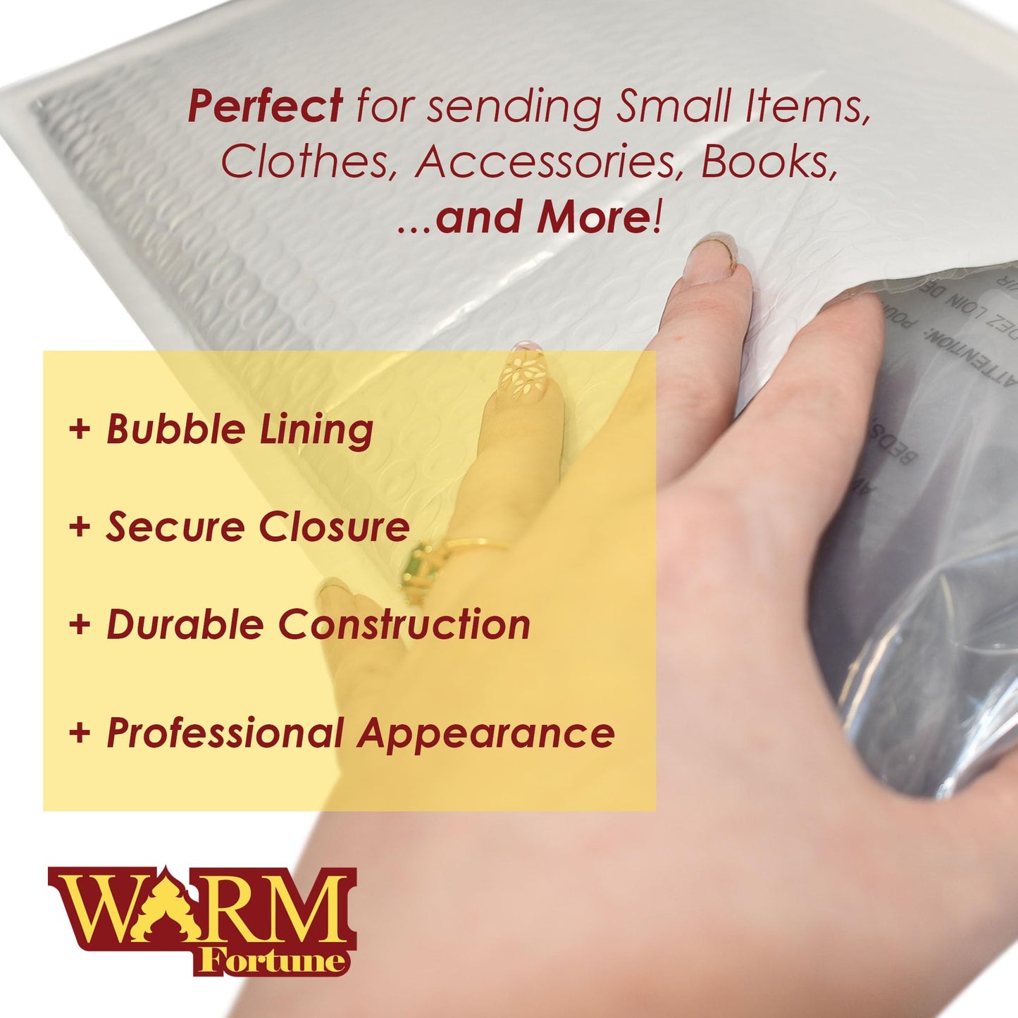 Warm Fortune - Poly Bubble Mailer 9”x12” (White/Gray)
Self Sealing Bubble Envelopes (Packaging Supplies)