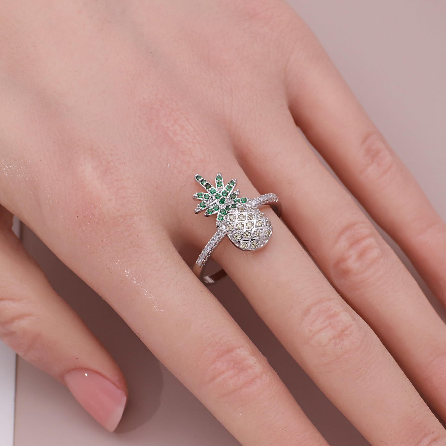 Warm Fortune Pineapple Shaped Promise Ring for Her - 18K Gold Plated Cubic Zirconia, Stackable Gift Valentine's Day, Fashion & Daily Elegant Wear, Size 8