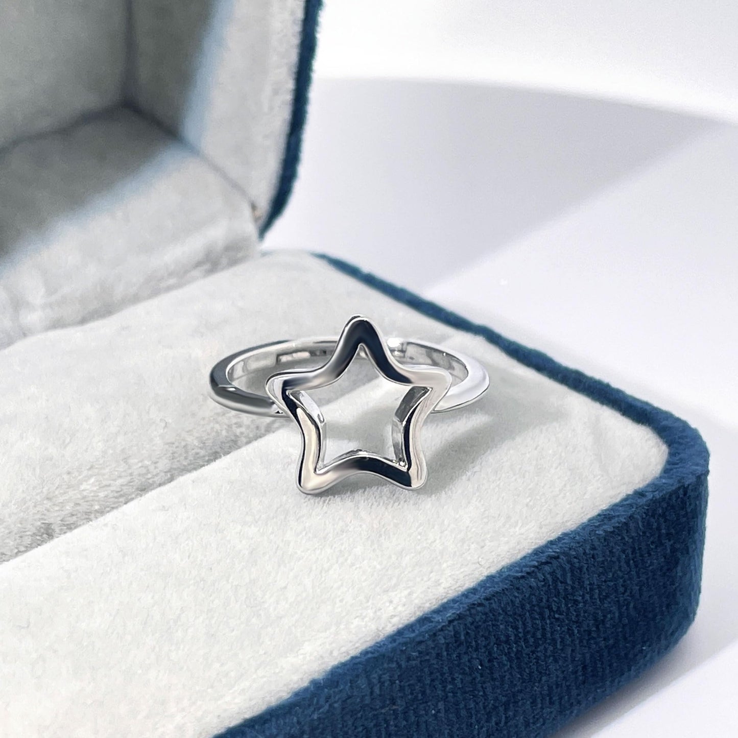 Warm Fortune Openwork Star Statement Ring for Women, 18K Gold Plated Adjustable Band, Dainty Hollow Star Fashion Jewelry