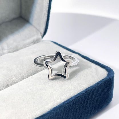 Warm Fortune Openwork Star Statement Ring for Women, 18K Gold Plated Adjustable Band, Dainty Hollow Star Fashion Jewelry