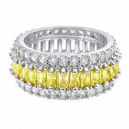 Warm Fortune Baguette Eternity Ring for Her - 18K Gold Plated Cubic Zirconia, Anniversary & Valentine's Day Gift, Timeless Promise & Wedding Jewelry, Size 5-9