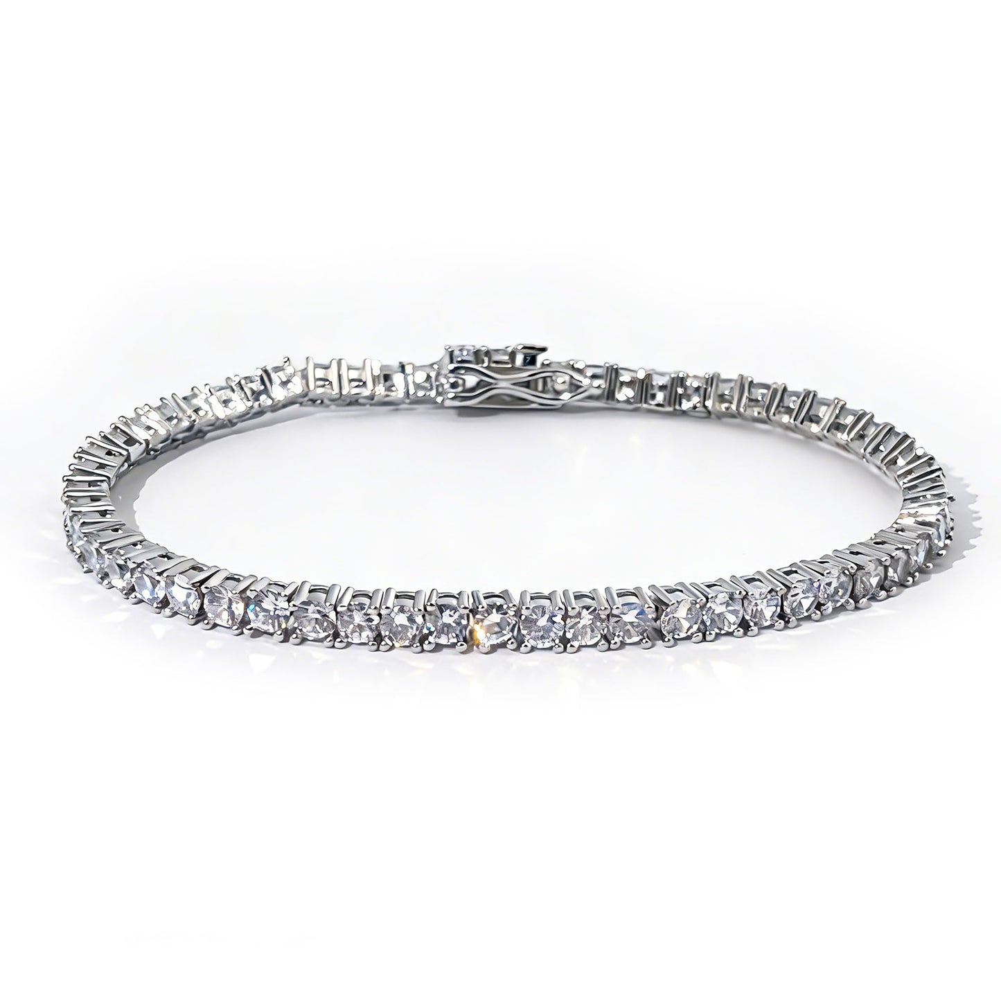 Warm Fortune Slim Round Stone Tennis Bracelet for Women, White Gold Plated, Clear CZ, 7 Inch, Slim Single Row Design