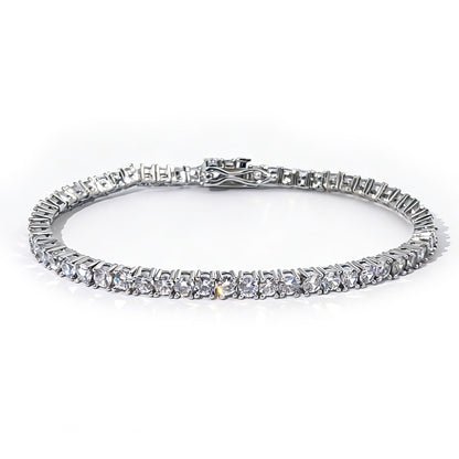 Warm Fortune Slim Round Stone Tennis Bracelet for Women, White Gold Plated, Clear CZ, 7 Inch, Slim Single Row Design