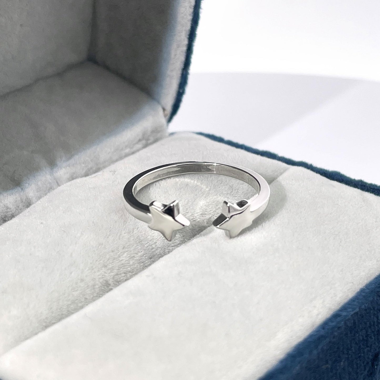 Warm Fortune Adjustable Star Open Ring, 18K Gold Plated Stackable Promise Ring, Minimalist Celestial Jewelry for Women