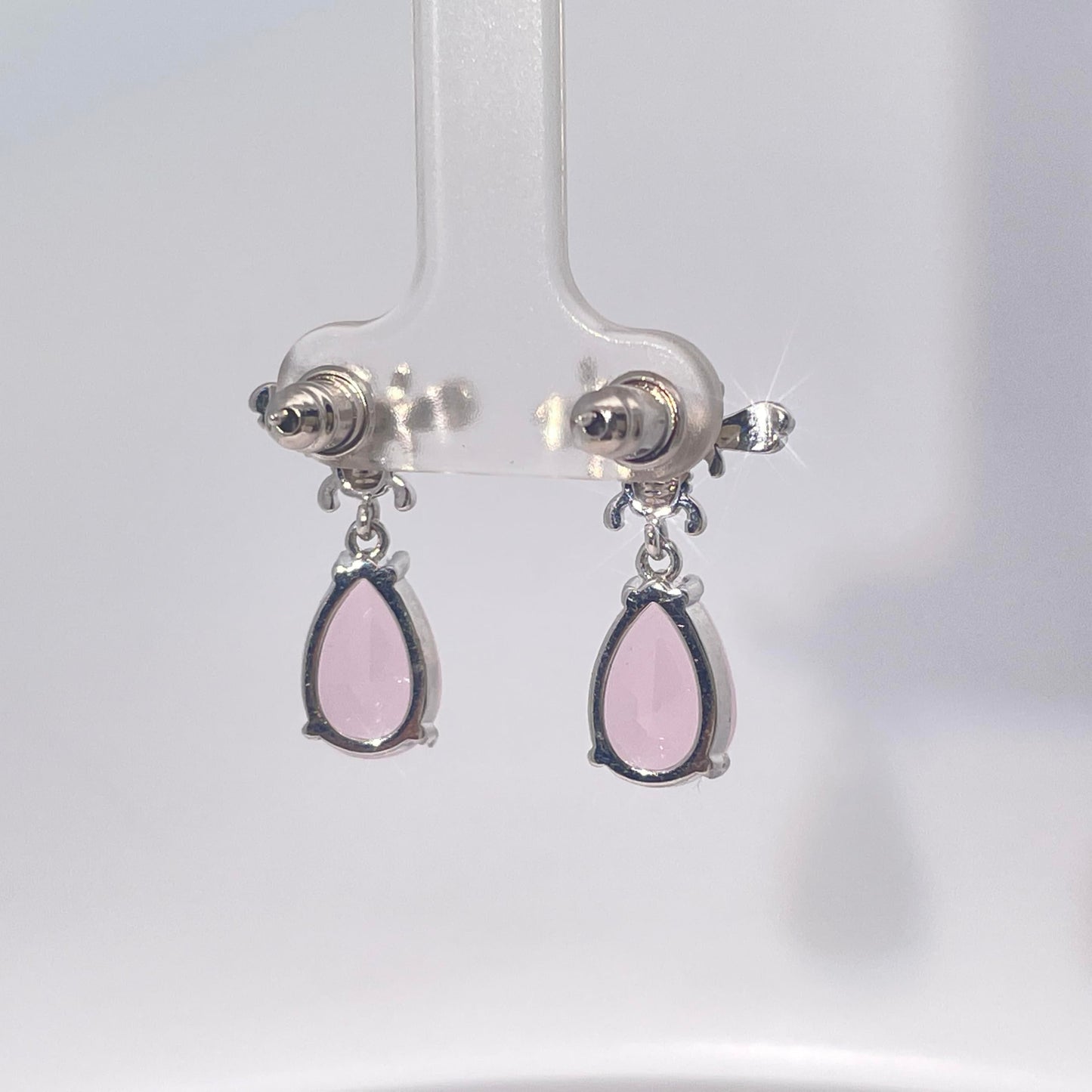 Warm Fortune Teardrop Pink Gemstone Dangle Stud Earrings, Silver Tone Fashion Jewelry for Women, Romantic Daily & Dating Accessory