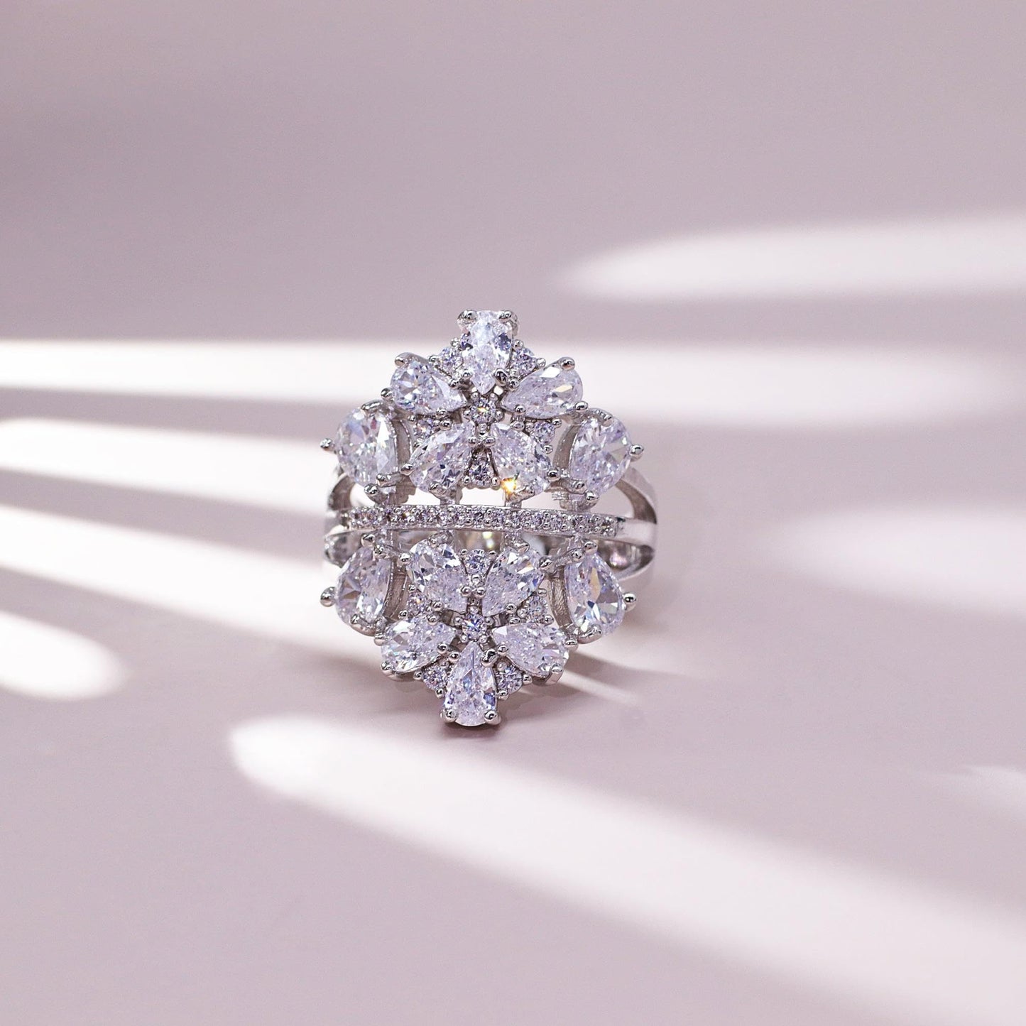 Warm Fortune Marquise Cut Cluster Promise Ring for Her - 18K Gold Plated Cubic Zirconia, Stackable Gift Valentine's Day, Fashion & Daily Elegant Wear, Size 7-8