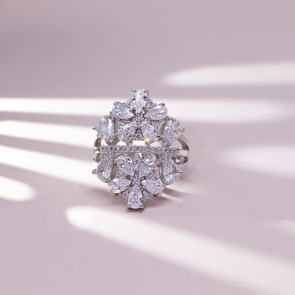Warm Fortune Marquise Cut Cluster Promise Ring for Her - 18K Gold Plated Cubic Zirconia, Stackable Gift Valentine's Day, Fashion & Daily Elegant Wear, Size 7-8