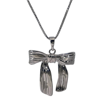 Warm Fortune Dainty Bow Pendant Necklace for Women,18K Gold Plated,18 inch + 2inch Chain