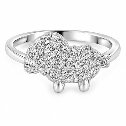 Warm Fortune Sheep Lamb Pave Promise Ring for Her - 18K Gold Plated Cubic Zirconia, Stackable Gift Valentine's Day, Fashion & Daily Elegant Wear, Size 7