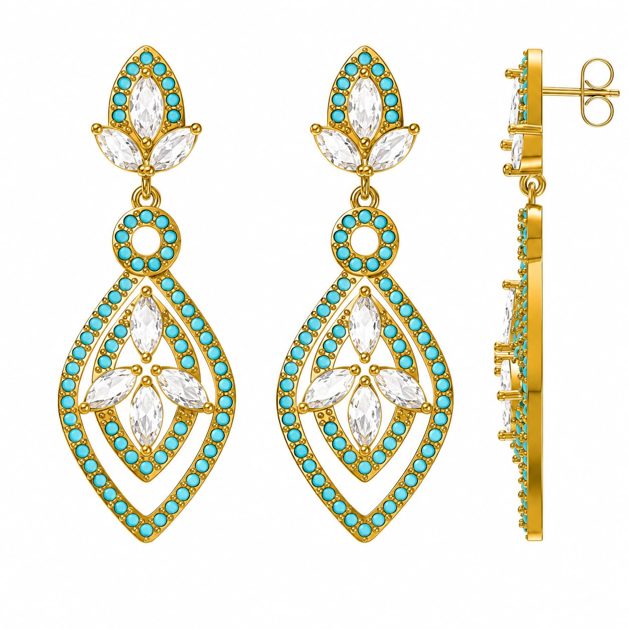 Warm Fortune 18K Gold Plated Green CZ Geometric Dangle Earrings