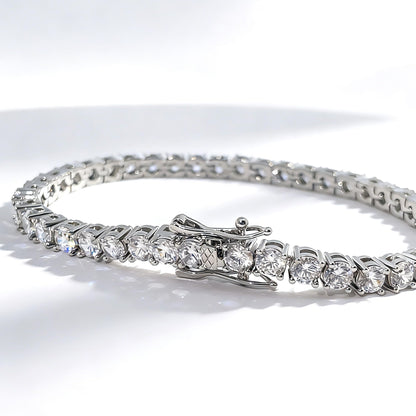 Warm Fortune Classic Tennis Bracelet for Women, White Gold Plated, Clear CZ, 7.5 Inch, Round Stone Link Design