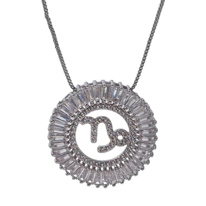 Warm Fortune Zodiac Pendant Necklace for Women,Cubic Zirconia,18K White Gold Plated,18 inch + 2inch Chain