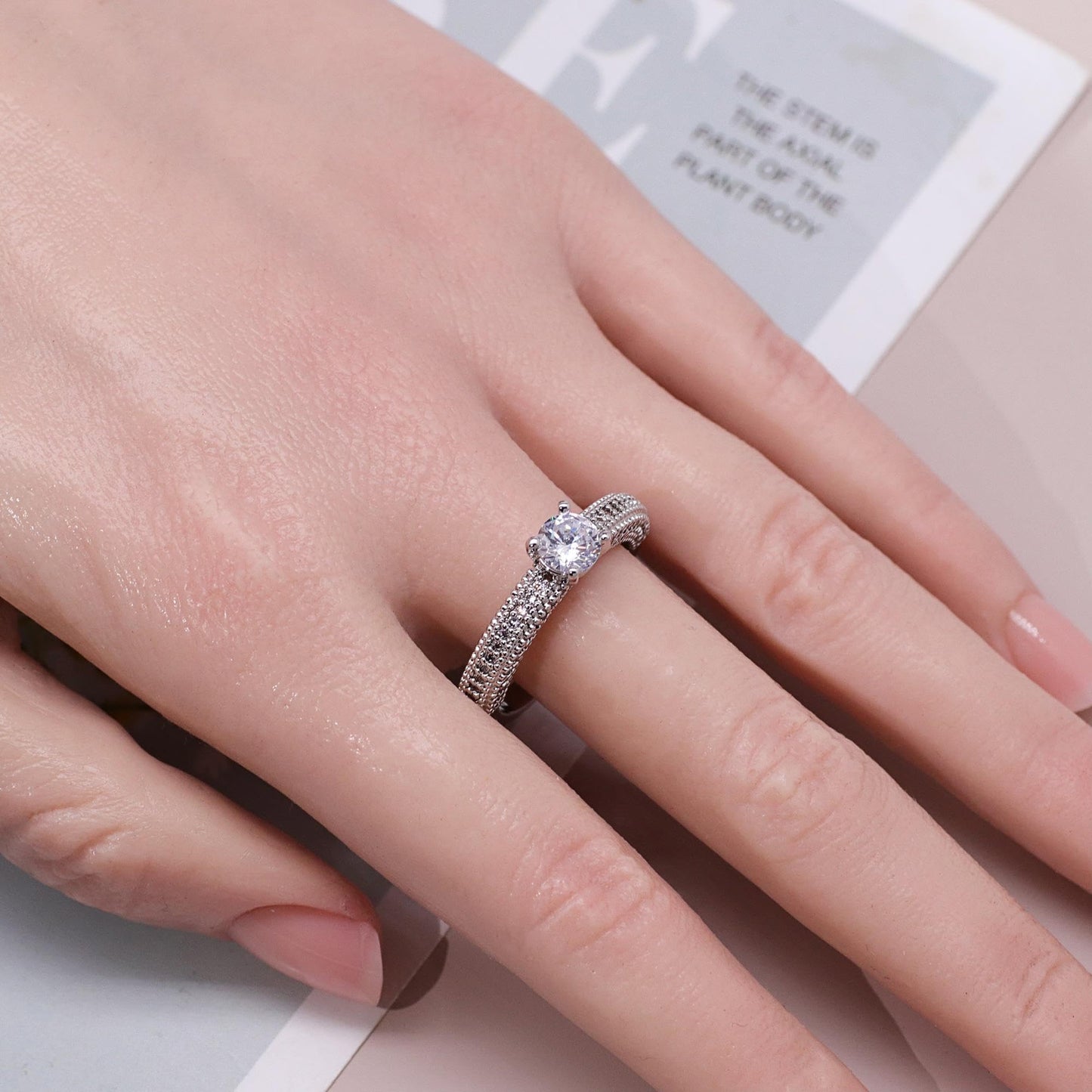 Warm Fortune Round Cut Pave Engagement Ring for Women - 18K Gold Plated Cubic Zirconia, Wedding Proposal Gift, Romantic Promise, Size 6-9