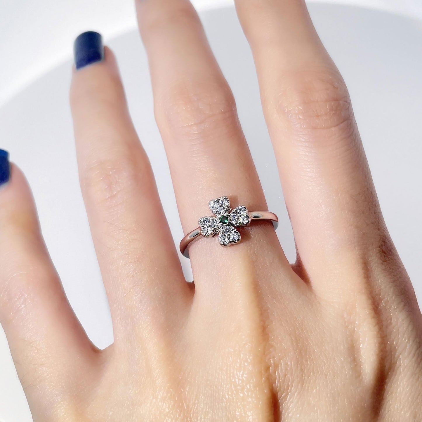 Warm Fortune Four-Leaf Clover Promise Ring for Her - 18K Gold Plated Cubic Zirconia, Stackable Gift Valentine's Day, Fashion & Daily Elegant Wear,Adjustable