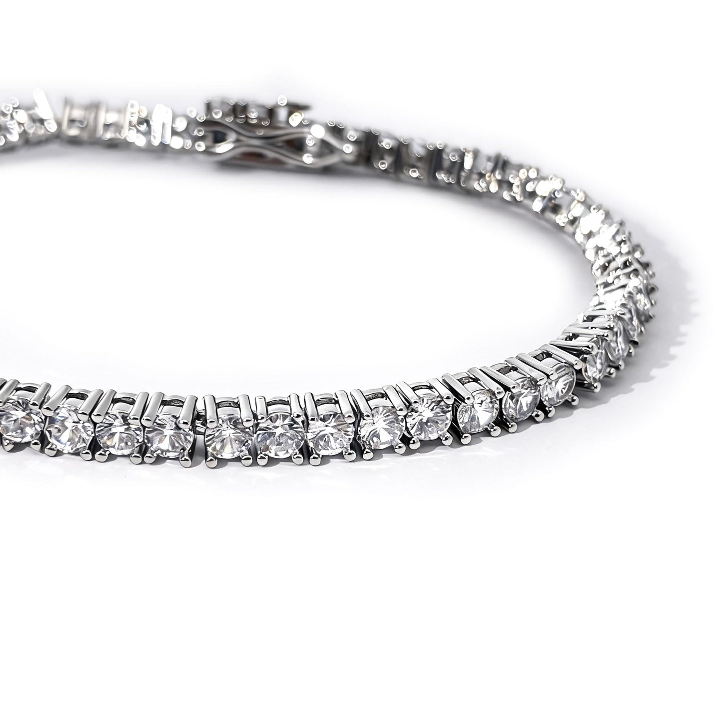 Warm Fortune Slim Round Stone Tennis Bracelet for Women, White Gold Plated, Clear CZ, 7 Inch, Slim Single Row Design
