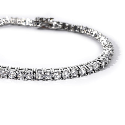 Warm Fortune Slim Round Stone Tennis Bracelet for Women, White Gold Plated, Clear CZ, 7 Inch, Slim Single Row Design