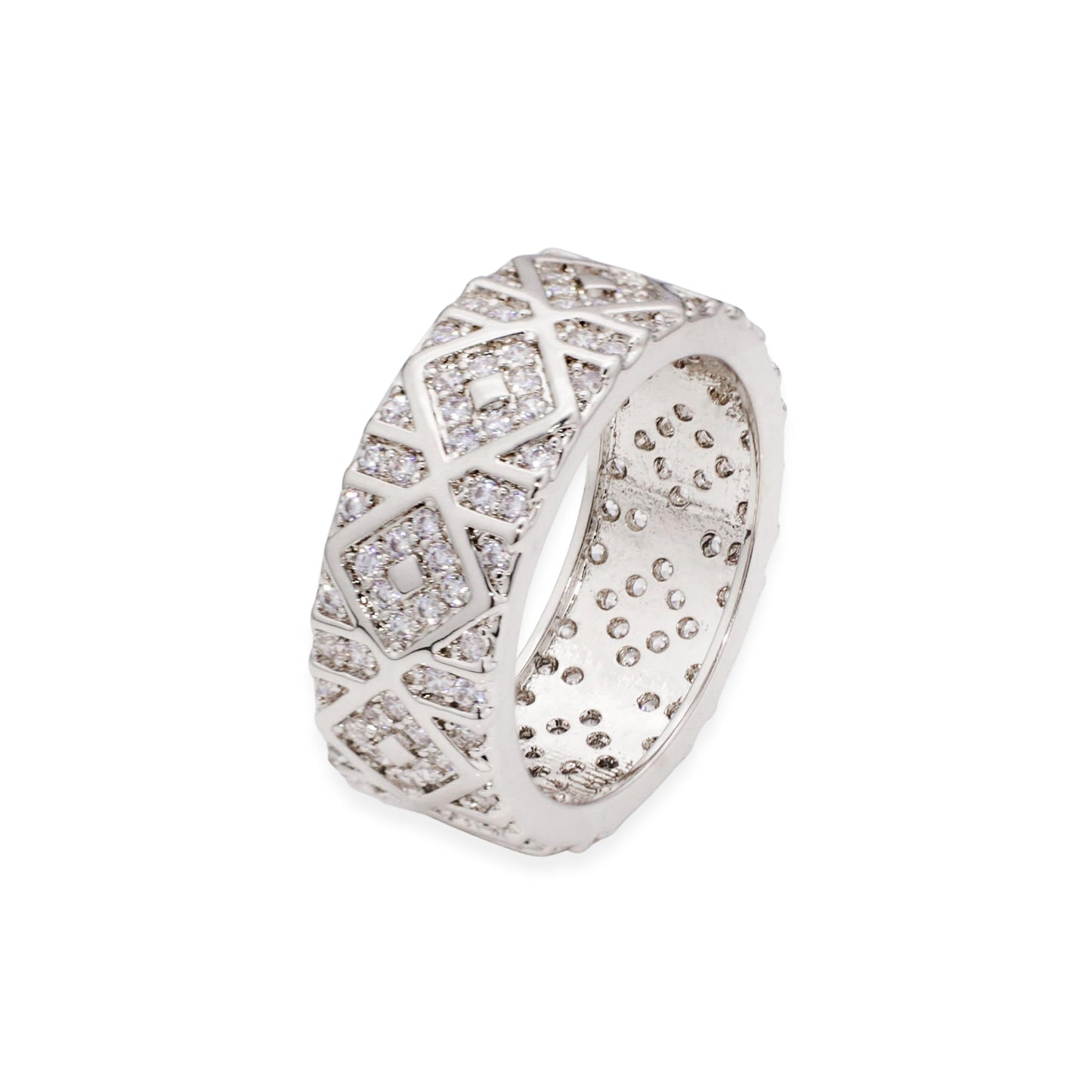 Warm Fortune Geometric Pattern Promise Ring for Her - 18K Gold Plated Cubic Zirconia, Stackable Gift Valentine's Day, Fashion & Daily Elegant Wear, Size 8-9