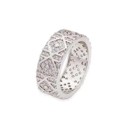 Warm Fortune Geometric Pattern Promise Ring for Her - 18K Gold Plated Cubic Zirconia, Stackable Gift Valentine's Day, Fashion & Daily Elegant Wear, Size 8-9