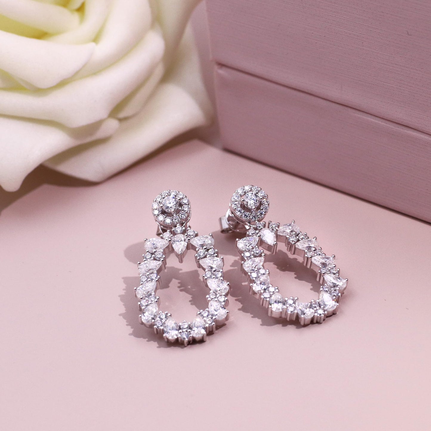Warm Fortune Moissanite Drop Earrings for Women, DE VVS, 925 Sterling Silver with 18K White Gold Plated Hypoallergenic