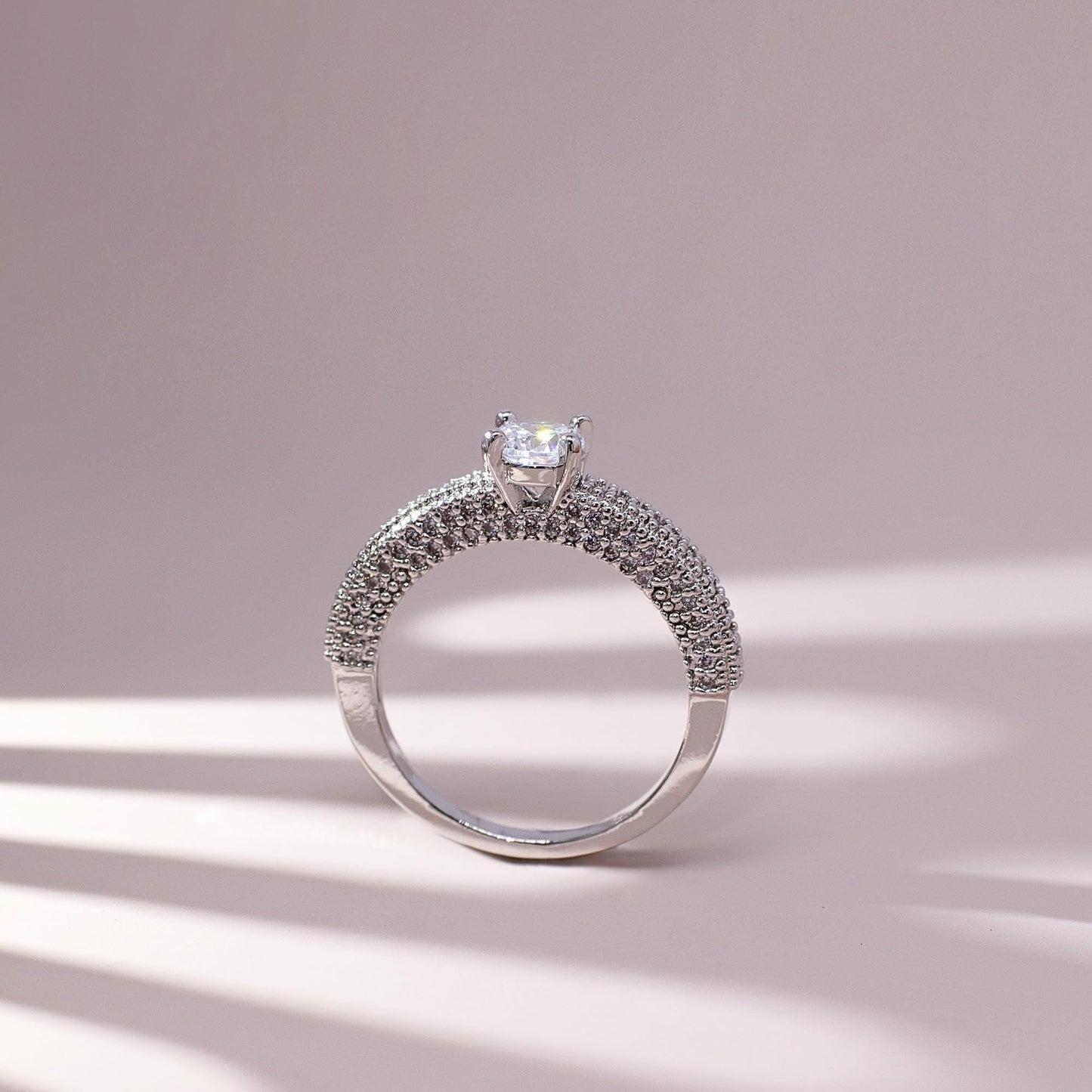Warm Fortune Round Cut Pave Engagement Ring for Women - 18K Gold Plated Cubic Zirconia, Wedding Proposal Gift, Romantic Promise, Size 6-9