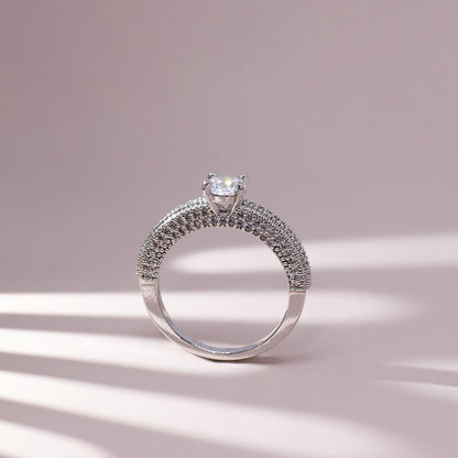 Warm Fortune Round Cut Pave Engagement Ring for Women - 18K Gold Plated Cubic Zirconia, Wedding Proposal Gift, Romantic Promise, Size 6-9