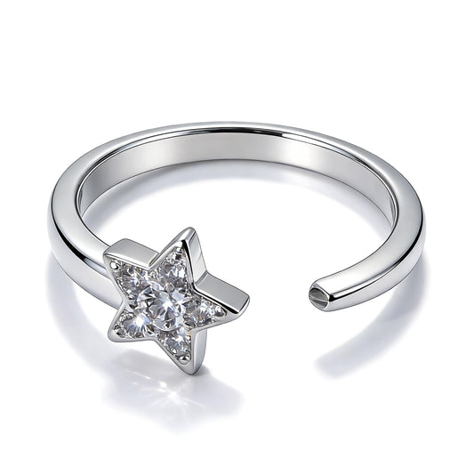 Warm Fortune Star-Shaped Promise Ring for Her - 18K Gold Plated Cubic Zirconia, Stackable Gift Valentine's Day, Fashion & Daily Elegant Wear, Adjustable