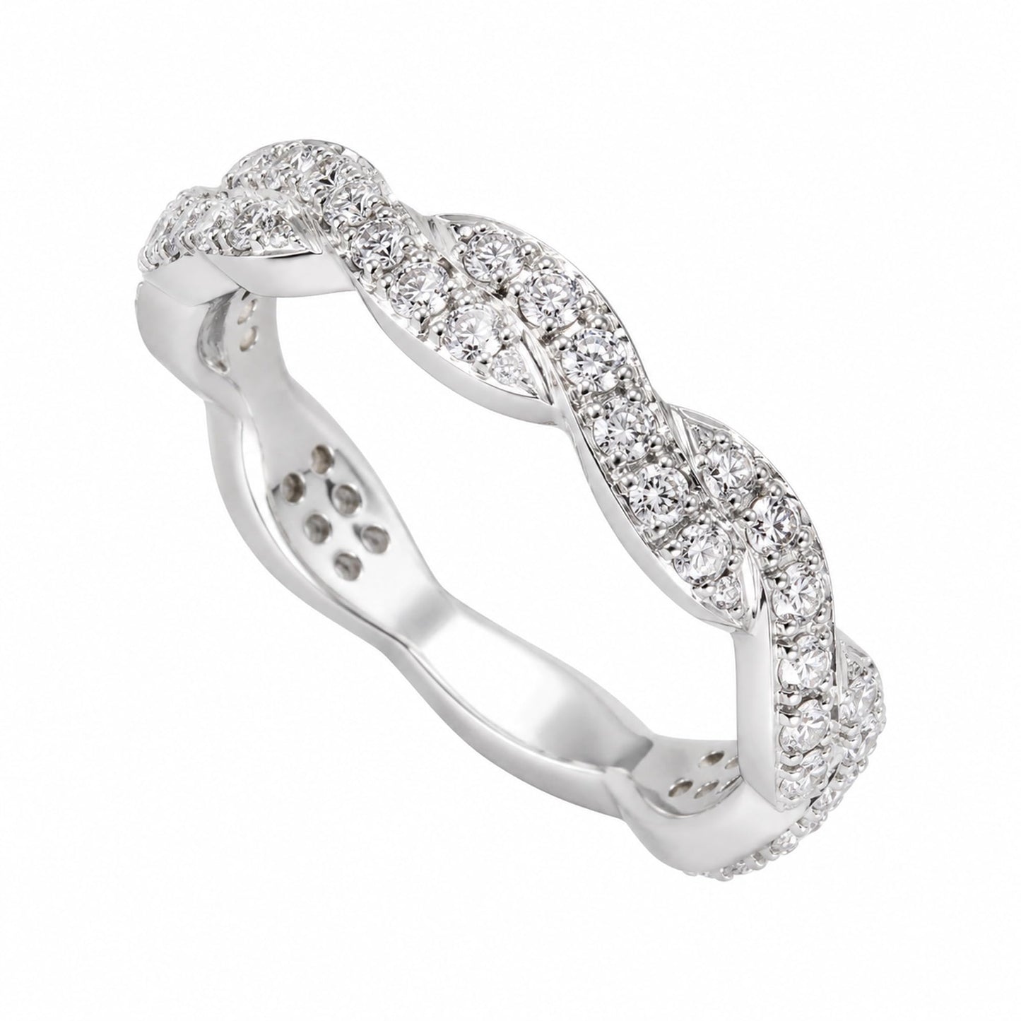 Warm Fortune Twisted Vine Pave Eternity Ring for Her - 18K Gold Plated Cubic Zirconia, Anniversary & Valentine's Day Gift, Timeless Promise & Wedding Jewelry, Size 5