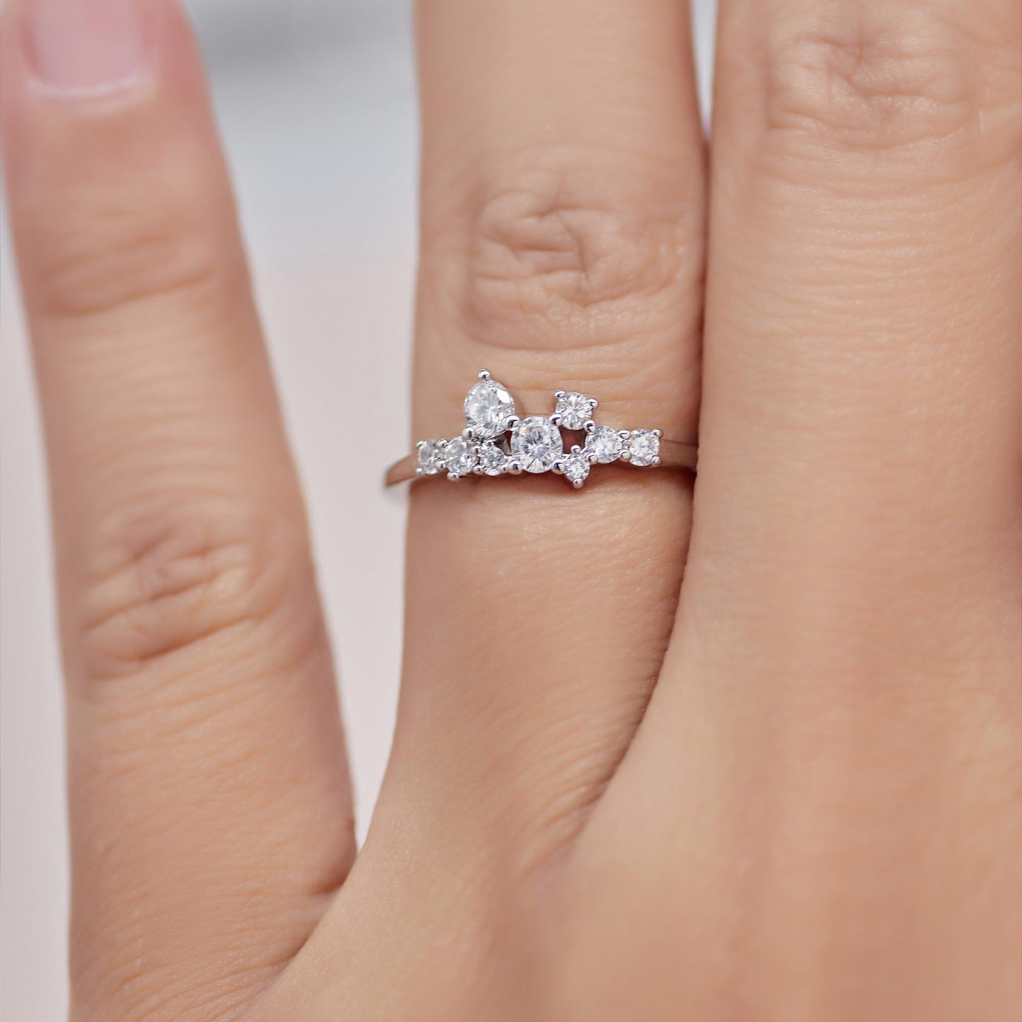 Warm Fortune Cluster Round CZ Promise Ring for Women, 18K Gold Plated Irregular Floral Stackable Wedding Band Jewelry Gift, Size 5-8