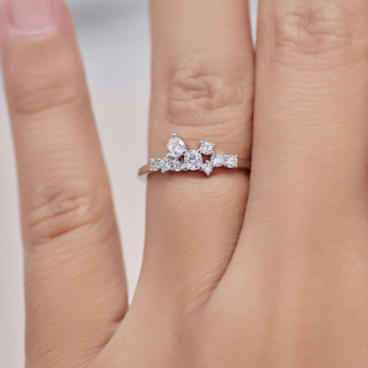 Warm Fortune Cluster Round CZ Promise Ring for Women, 18K Gold Plated Irregular Floral Stackable Wedding Band Jewelry Gift, Size 5-8
