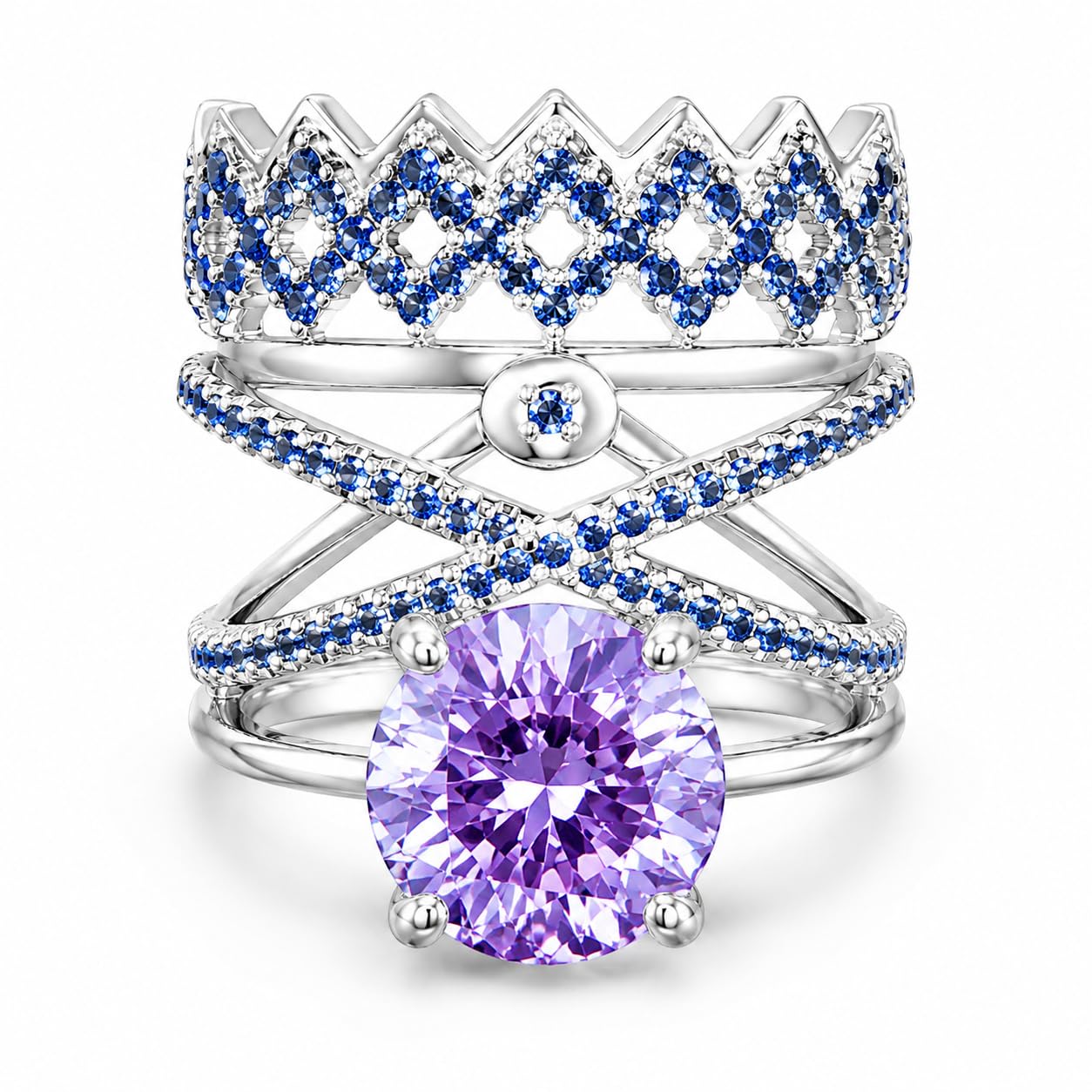Warm Fortune Crown Three-Layer Engagement Ring Set for Women - 18K Gold Plated Cubic Zirconia, Wedding Proposal Gift, Romantic Promise, Size 7-9