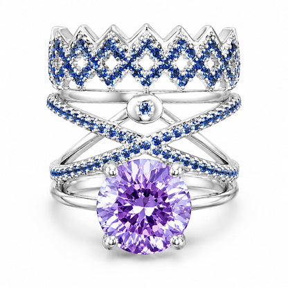 Warm Fortune Crown Three-Layer Engagement Ring Set for Women - 18K Gold Plated Cubic Zirconia, Wedding Proposal Gift, Romantic Promise, Size 7-9